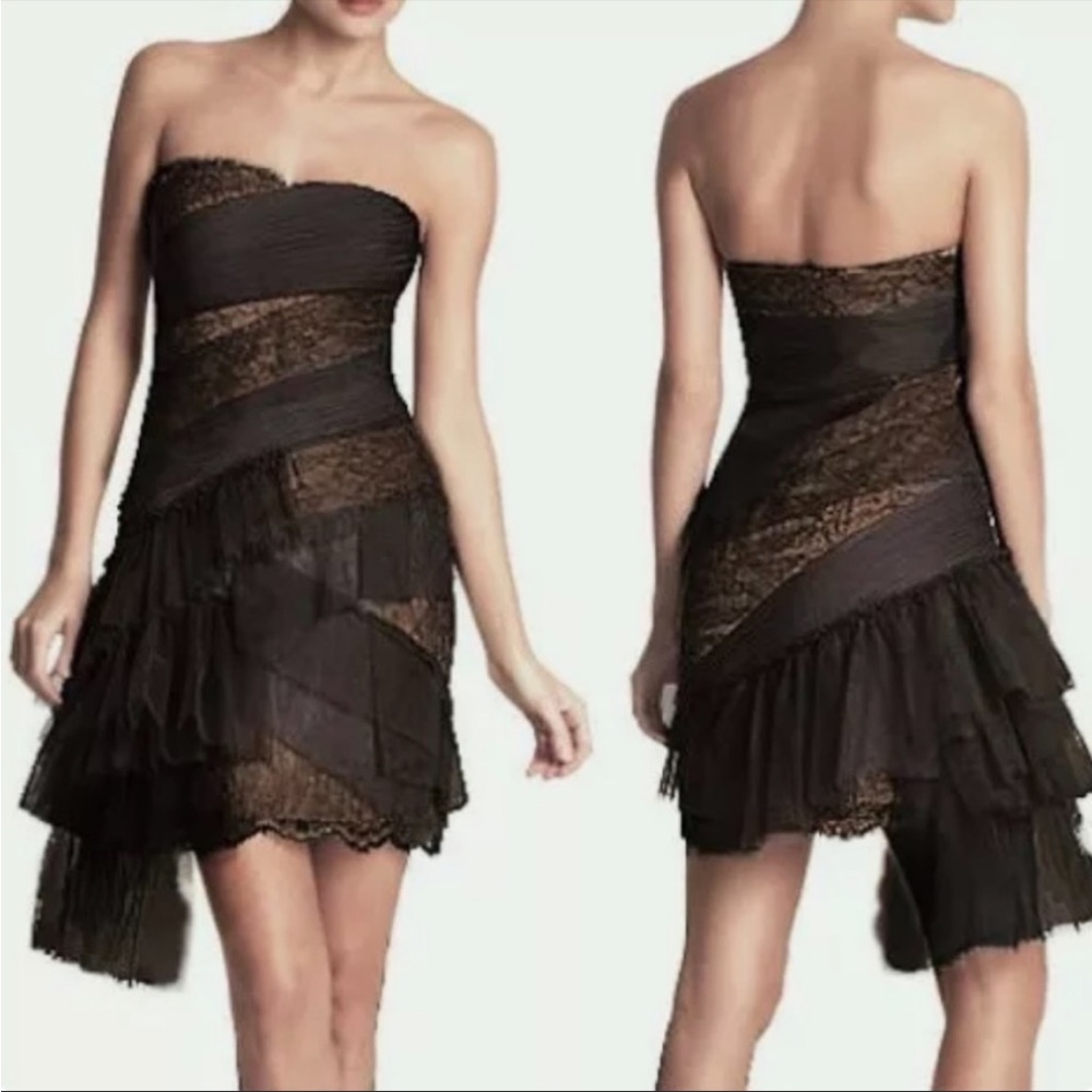 Bcbgmaxazria Runway strapless black mini lace/tulle dress 4